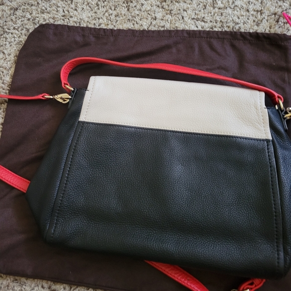 Kate Spade Large Leather cross body or hand bag satchel. Black red and cream - Picture 5 of 8